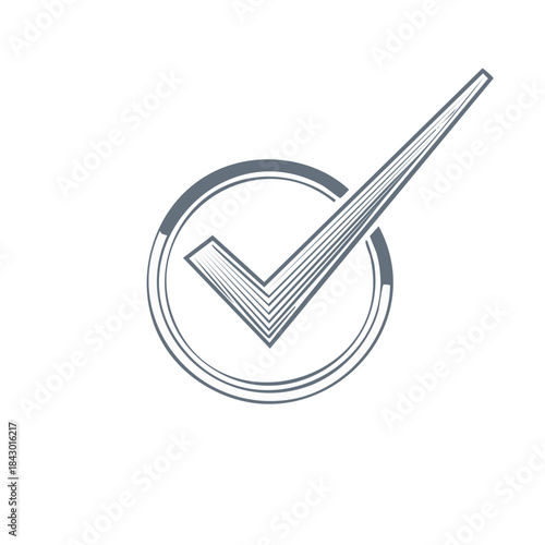 Monochrome Vector Check Mark Icon in Circle Illustration Symbol of Validation and Approval