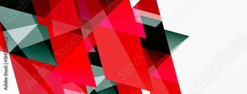 Abstract geometric shapes, mostly red, gray, black. Minimalist design with sharp angles, clean lines, white space. Modern aesthetic.