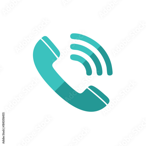 Teal Telephone Handset Icon with Sound Waves Communication Concept