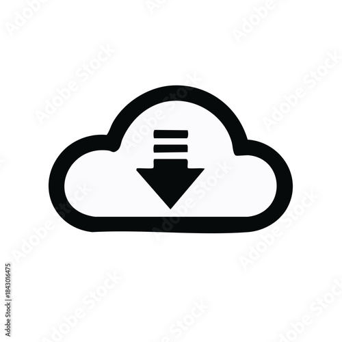 Download graphic element in digital cloud storage. A symbol for downloading process, software installation, data transfer and cloud services.
