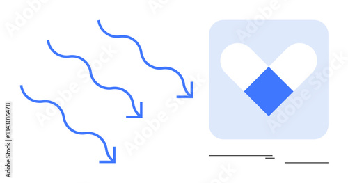 Blue curving arrows pointing to a heart-shaped icon within a square, representing compassion, guidance, and well-being. Ideal for healthcare, direction, teamwork, charity, empathy navigation or