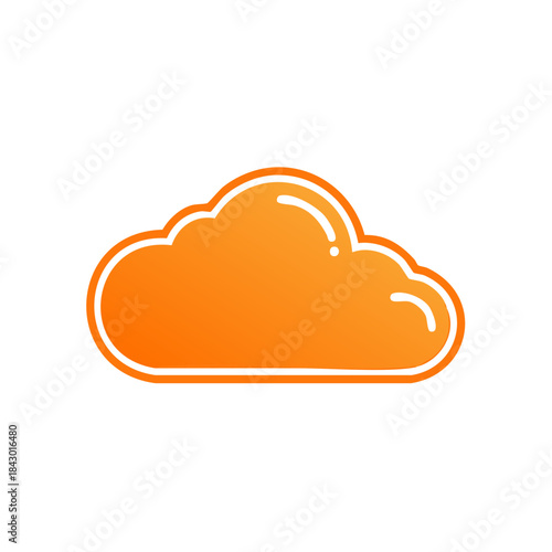 Simple orange cloud icon with outline for technology and weather concepts, digital data storage illustration