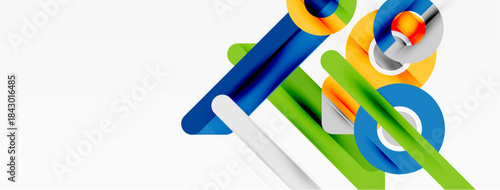 Abstract geometric shapes overlap, creating vibrant colorful design. Clean lines suggest modern aesthetic, simple composition.