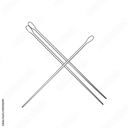 Minimalist Cotton Swabs Isolated Illustration: Simple Line Art Design of Hygiene Sticks for Healthcare and Beauty
