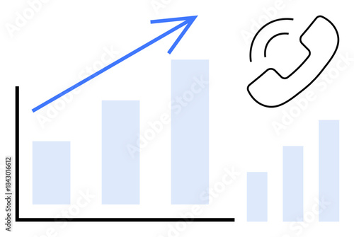 Business growth concept. Business growth visual with a chart, upward arrow, and phone symbol analytics success. Business growth used for data analysis, trends, sales, strategy, performance