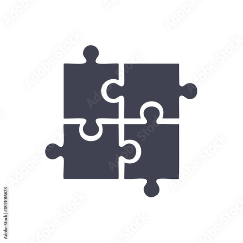 Four Piece Jigsaw Puzzle Illustration Symbolizing Teamwork, Connection and Interlocking Elements