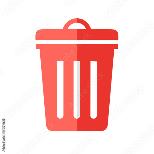 Red Trash Can Illustration with Lid and Empty Container for Garbage Disposal or Recycle on Isolated Background