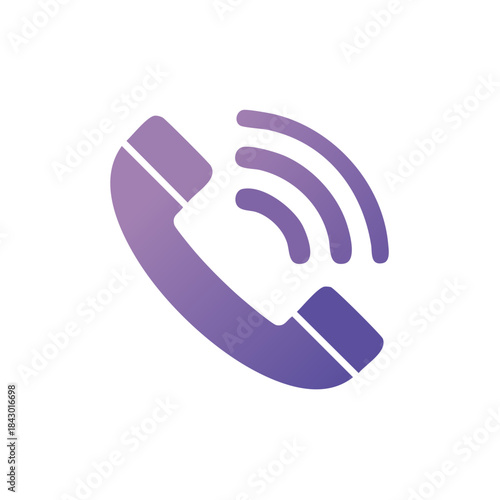 Telephone Handset Icon with Sound Waves in Gradient Purple Tones Symbolizing Communication