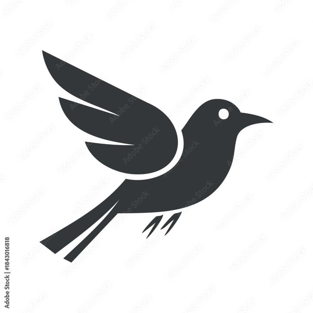 Fototapeta premium Elegant Bird Illustration in Flight Simplistic Bird Icon Symbol Graphic Design Animal Black and White Bird in Flight Minimalist Aesthetic