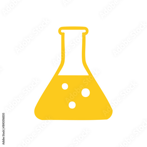 Yellow lab flask graphic for chemical research and science experiments in a lab