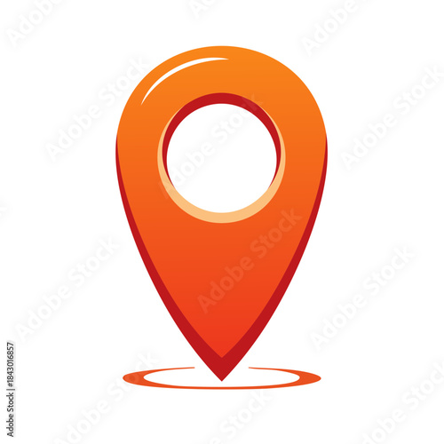Vibrant Orange Location Pin Marker Icon on Clean White Background. Shiny vector illustration