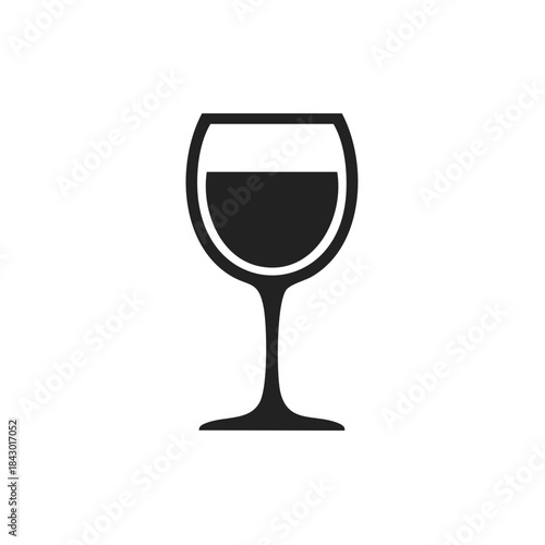 Stylized Red Wine Glass Icon Silhouette Single Object on White Background.  Simple Wine Glass Graphic