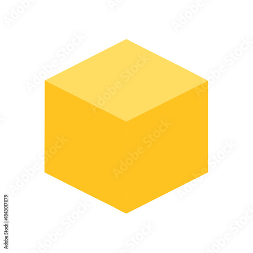 Vibrant Yellow Cube Shape Represents Geometric Form and Three Dimensional Object Design