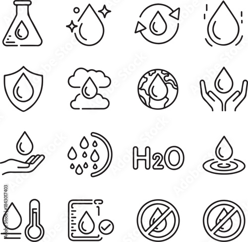 Water thin line icons set. Water editable stroke icons set. 
