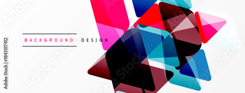 Abstract geometric shapes overlap, creating vibrant colorful design. White space provides clean contrast. Modern aesthetic.