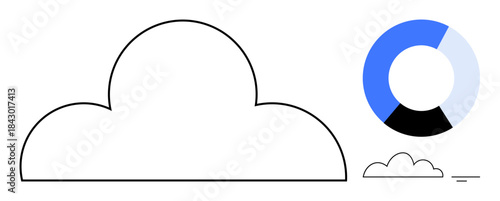 Cloud computing concept. Cloud icon design with pie chart data storage and analysis. Cloud computing for technology, systems management, data sharing, online storage, and digital transformation