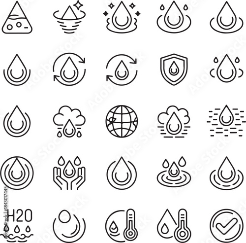 Waterproof line icons. Water resistant, drops, water protection, moisture vector icon

