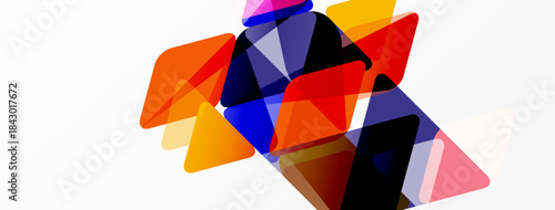 Abstract composition featuring overlapping triangles. Vibrant colors create dynamic visual texture, suggesting movement, energy.