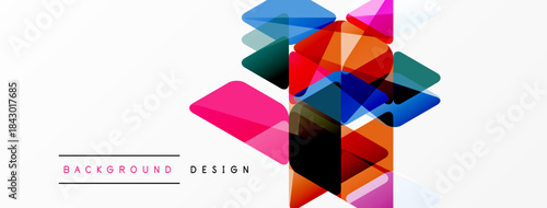 Abstract geometric shapes overlap, creating vibrant colorful design. White background provides clean contrast. Modern visual element.