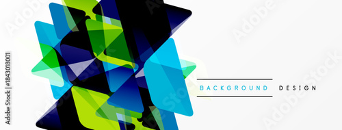 Abstract geometric shapes overlap, creating vibrant color blocks. White space provides clean contrast, modern design element.