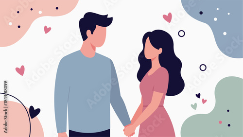 Minimalist Flat Couple Holding Hands - Modern Pastel Valentine Illustration