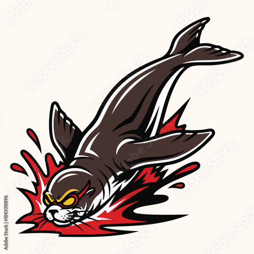 Cool Seal Character Illustration with Sunglasses and Splash