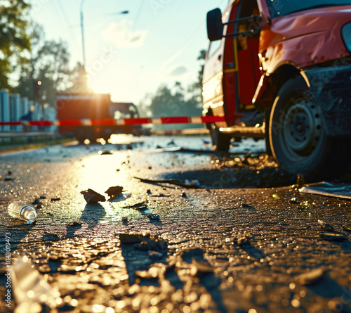 Rainy Autumn Afternoon on City Street with Puddle and Car Tires Splash