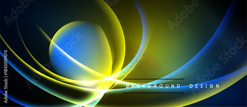 Abstract flowing lines, vibrant blues, yellows create dynamic background. Modern design evokes energy, movement, sophistication.