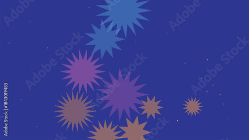 Colorful starburst shapes on blue background