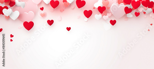 Floating Heart Confetti on Blurred Pink and White Background for Valentine s Day