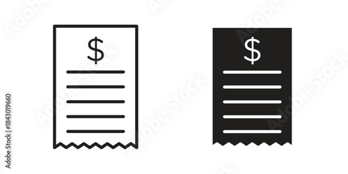 Receipt icon in filled, thin line, stroke style for website and apps