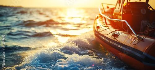 Sunset Boat Sailing into the Serene Ocean Waves