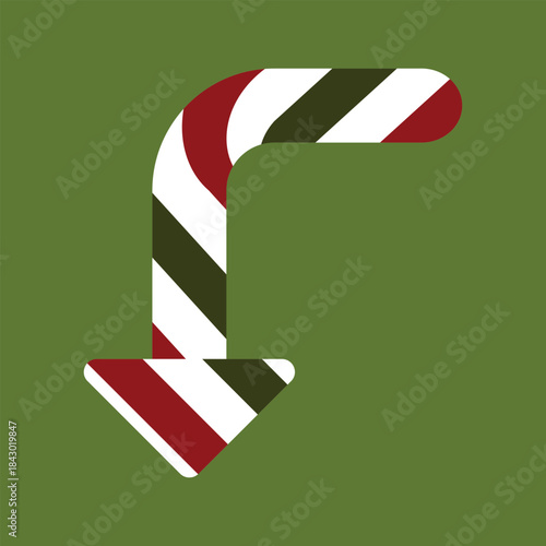 Christmas Candy Cane Arrow Illustration for Winter Holiday Design Minimal Flat Direction Symbol with Festive Stripes for Web App Interface Navigation UI Poster Banner Sticker