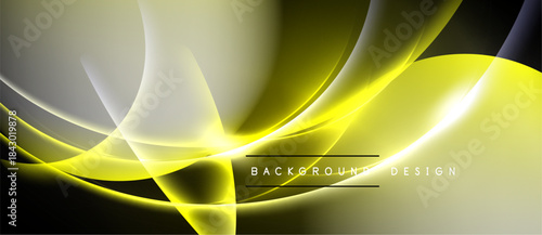 Abstract yellow lines create dynamic flow. Bright curves contrast dark background. Modern design element for digital projects.