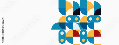 Abstract geometric shapes, blue, orange, red hues. Minimalist design, clean lines, modern aesthetic. Simple composition, flat illustration.