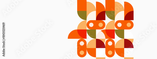 Abstract geometric shapes, orange, red, olive hues. Minimalist design, clean lines, modern aesthetic. Pattern repeats, simple composition.