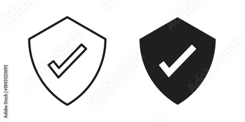 Shield check mark icon in filled, thin line, stroke style for website and apps