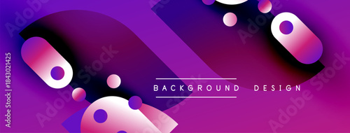 Abstract purple background features flowing shapes, gradients, circles. Modern design element for digital projects. Vibrant, dynamic composition.
