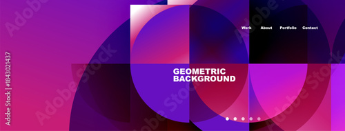 Abstract geometric design. Vibrant pinks, purples create modern background. Text displays geometric background with navigation options.