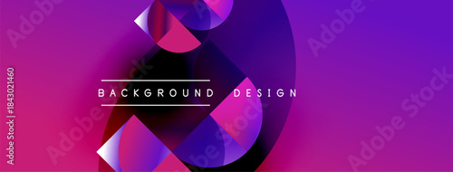 Abstract vibrant design. Purple, pink hues blend. Geometric shapes overlap creating dynamic visual effect. Modern background element.
