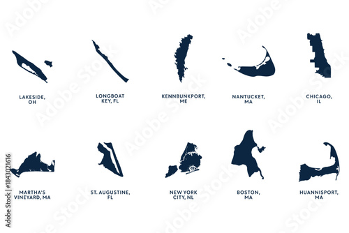 States of US Map set Vector Template Illustration Design