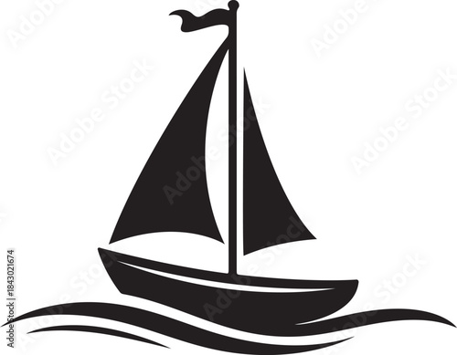 Simple Sailboat Silhouette on Water Icon