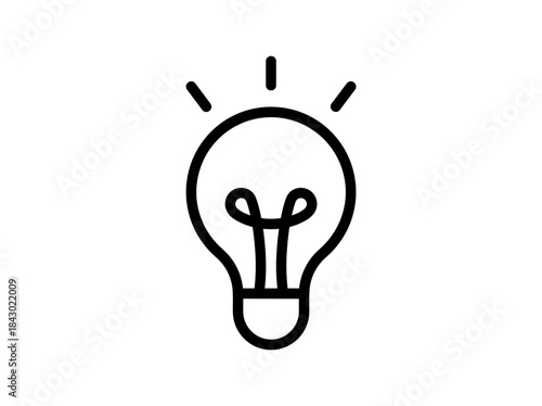 Simple Line Art Icon of a Glowing Light Bulb.