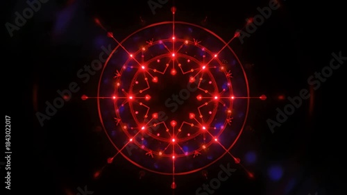 Hypnotic Red Glowing Mandala with Sacred Geometry in a Seamless Loop