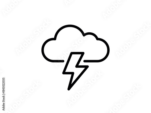 Simple Line Art Icon of a Thunderstorm Cloud with Lightning Bolt.