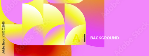 Abstract vibrant design. Overlapping circles create dynamic colorful composition. Pink, yellow, red hues dominate visual space. Modern aesthetic.