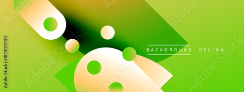 Abstract green background. Geometric shapes overlap, creating dynamic visual effect. Soft gradients, modern design elements present.