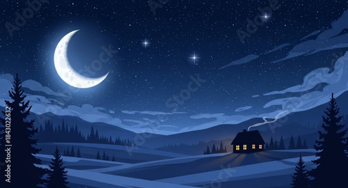 winter landscape with moon