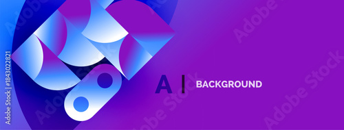 Abstract geometric shapes, vibrant blue purple gradients. Modern design, suitable for digital backgrounds, presentations. Clean aesthetic.