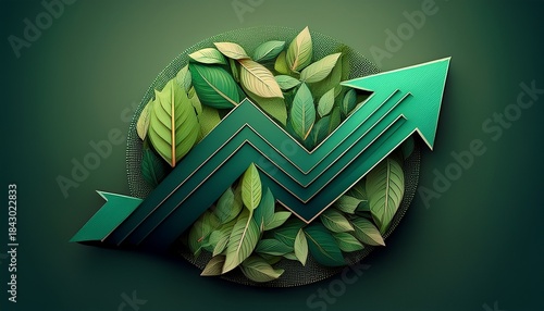 abstract circular shape made of leaves with upward arrows